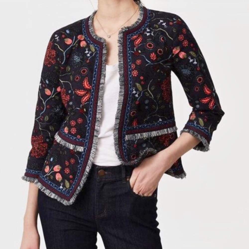 Loft Primavera fringe embroidered open jacket